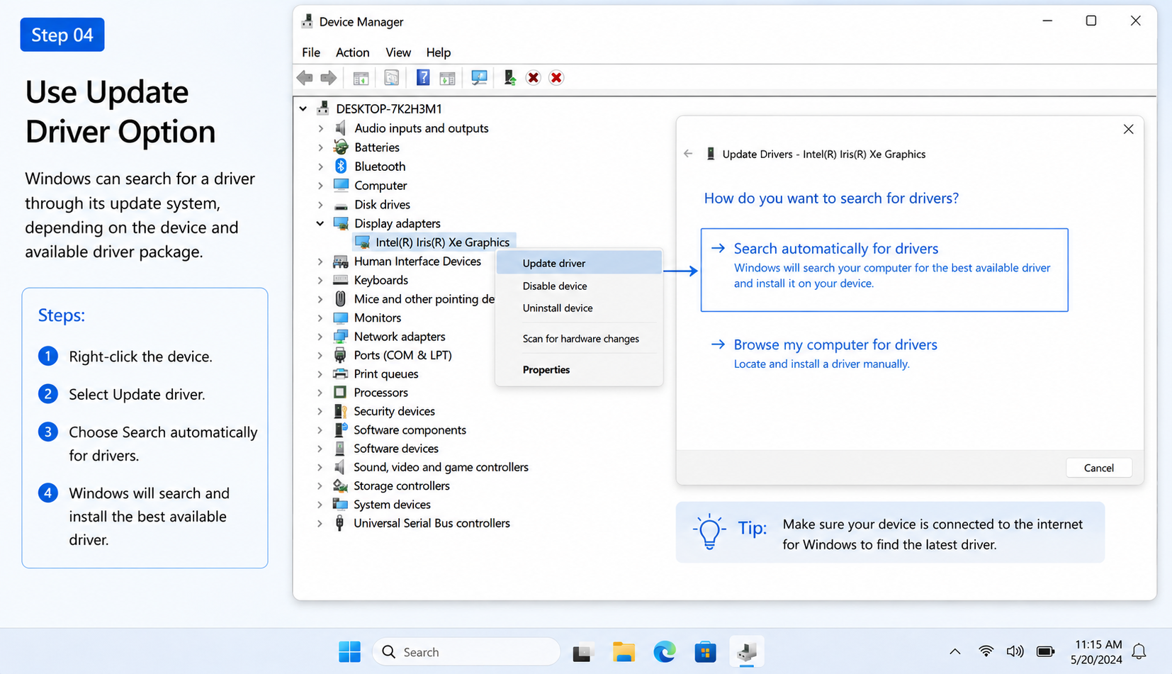 Use Update Driver Option